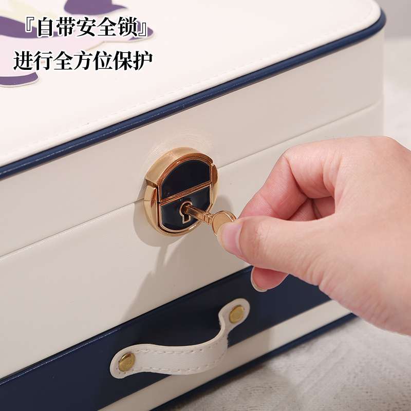 独角兽高端首饰盒三层皮质抽屉式首饰盒创意收纳盒耳钉耳环带锁