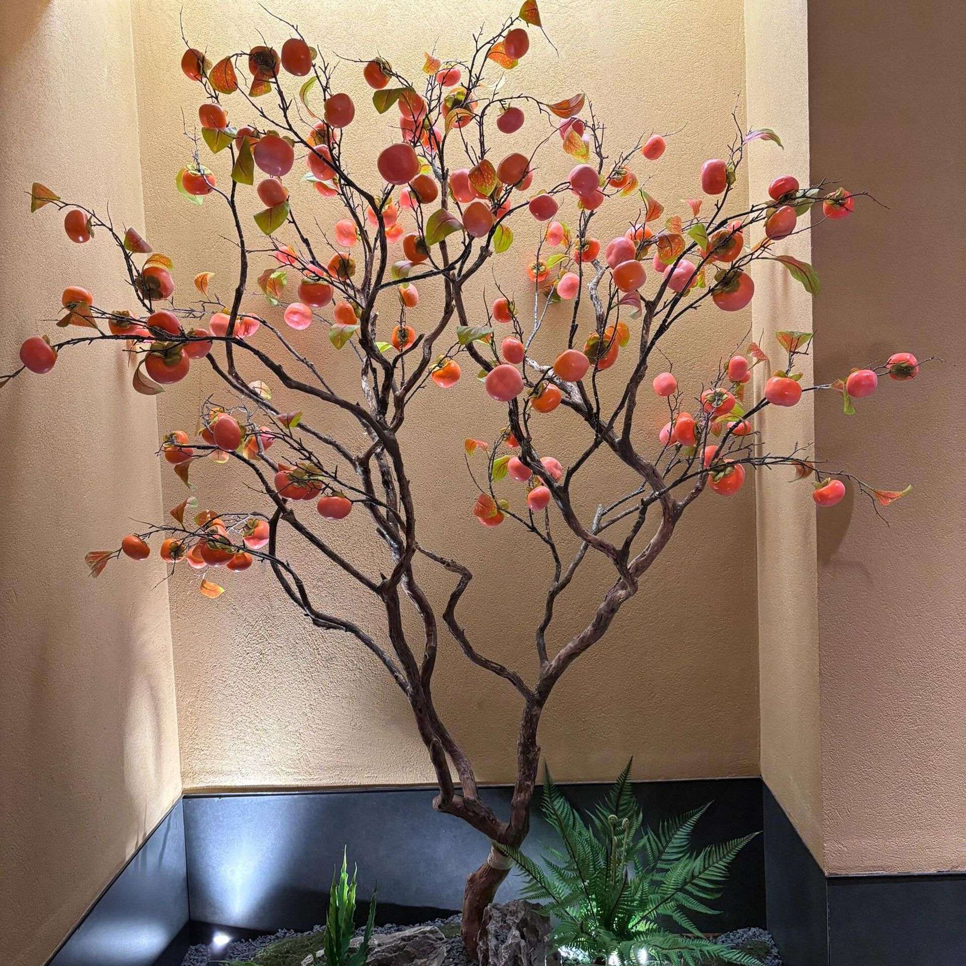 仿真柿子枯树枝 仿真树配材家庭装饰花假花摆件方柿树仿真果树