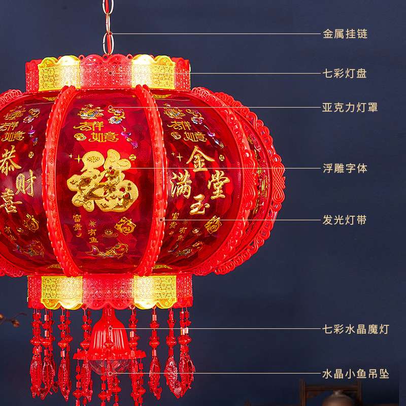 2024新款旋转灯笼挂件七彩led走马灯阳台大门口宫灯挂饰新年装饰