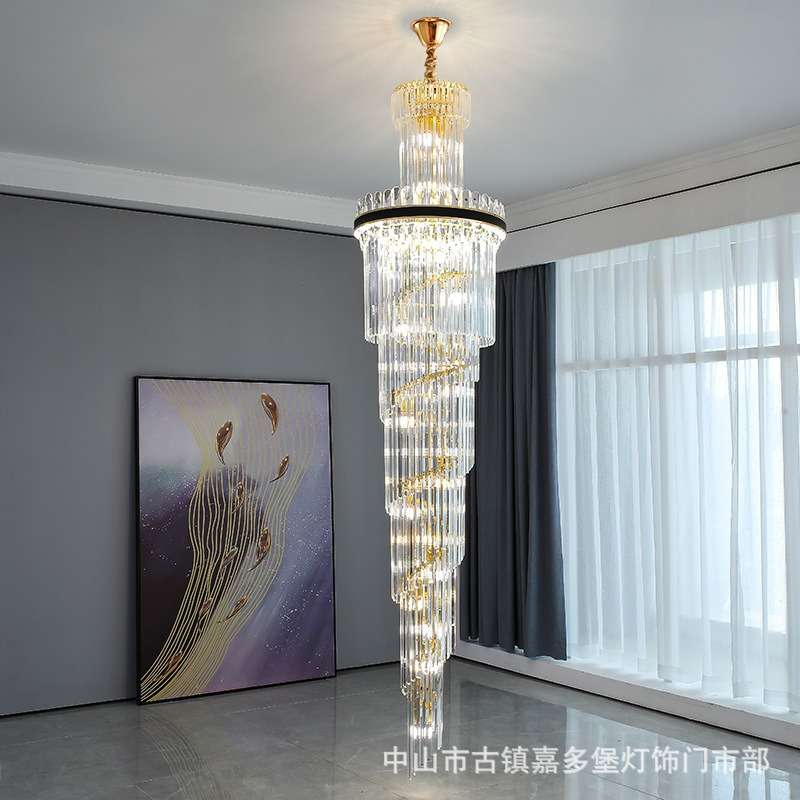 楼梯吊灯酒店别墅长吊灯客厅水晶灯现代简约奢华复试楼中楼大吊灯