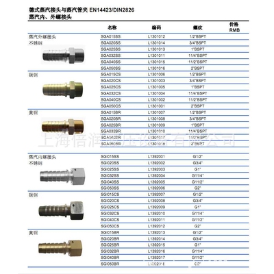 供应 德式蒸汽接头与蒸汽管夹 EN14423/DIN2826系列