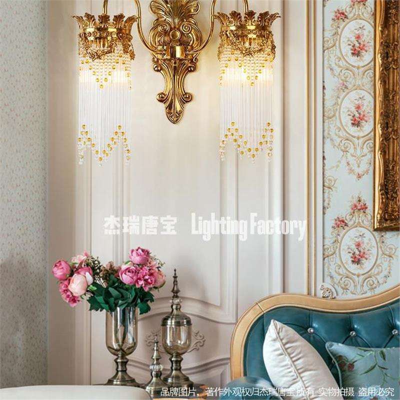 欧式壁灯卧室客厅书房餐厅水晶走廊法国豪华酒店别墅全铜大气时尚