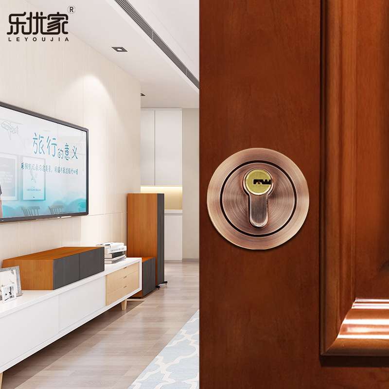 厂家 呆锁锌合金闭锁通道锁双面圆形家用暗锁室内黑色木门锁