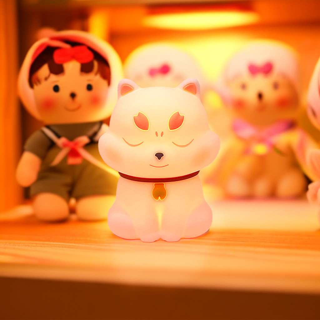 新品桃花猫小夜灯夜光坐姿小猫柔光灯可爱猫咪小夜灯摆件