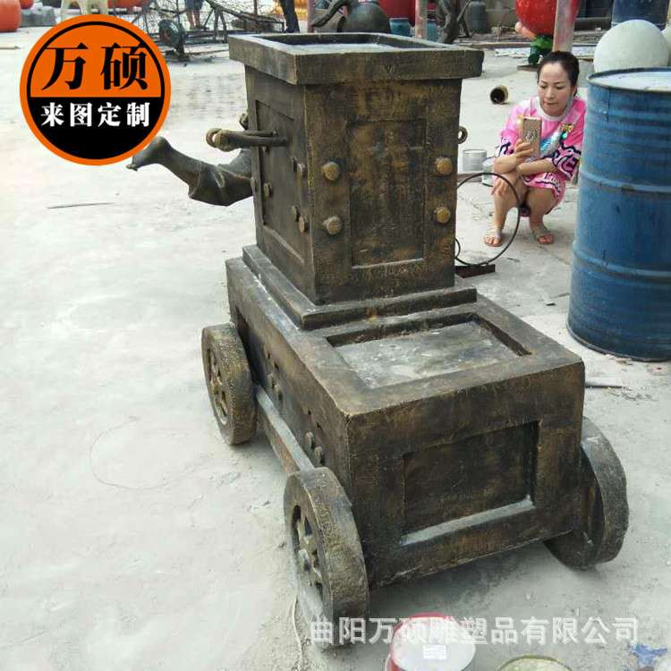 小车雕塑广场公园步行街玻璃钢雕塑 古代战车雕塑 玻璃钢雕塑摆件