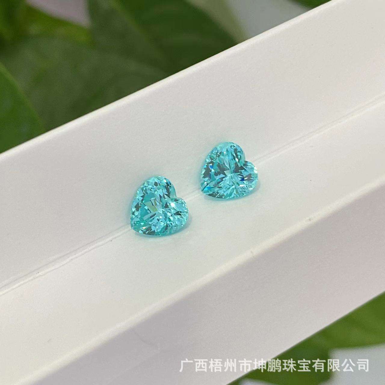 源头厂家霓虹蓝帕拉伊巴碧玺实验室蓝宝石桃心形湖水蓝裸石戒面