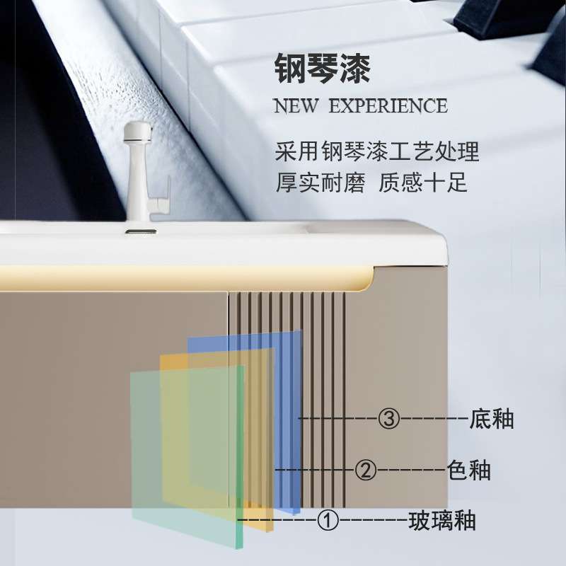 奶油风实木浴室柜组合陶瓷一体盆烤漆门板格栅一开门一抽屉2065