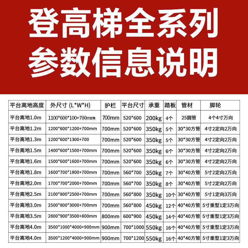 登高梯 仓库房移动平台可拆装配刹车 3万向轮+1定向轮 高4米