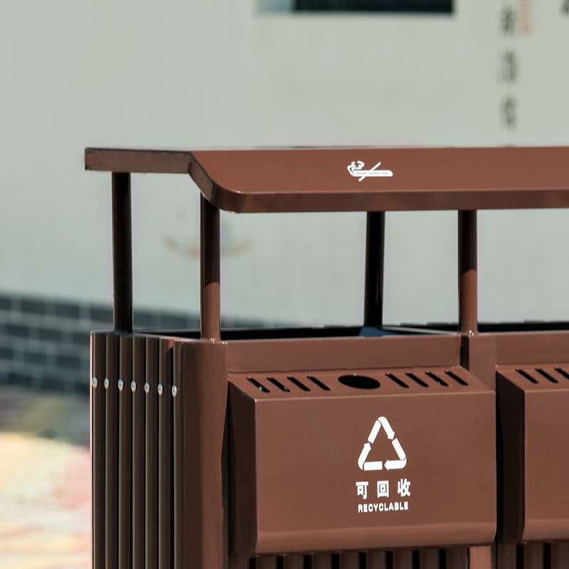 户外垃圾桶钢木垃圾桶双桶 小区环卫不锈钢桶 室外分类垃圾桶双筒
