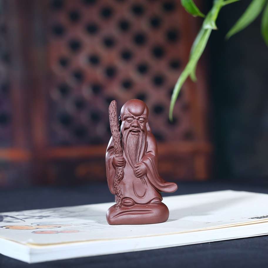 宜兴手工精品紫砂茶宠特色茶玩 寿星人物紫砂雕塑茶具摆件