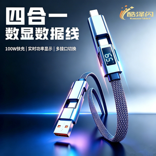 四合一100W智能数显快充数据线