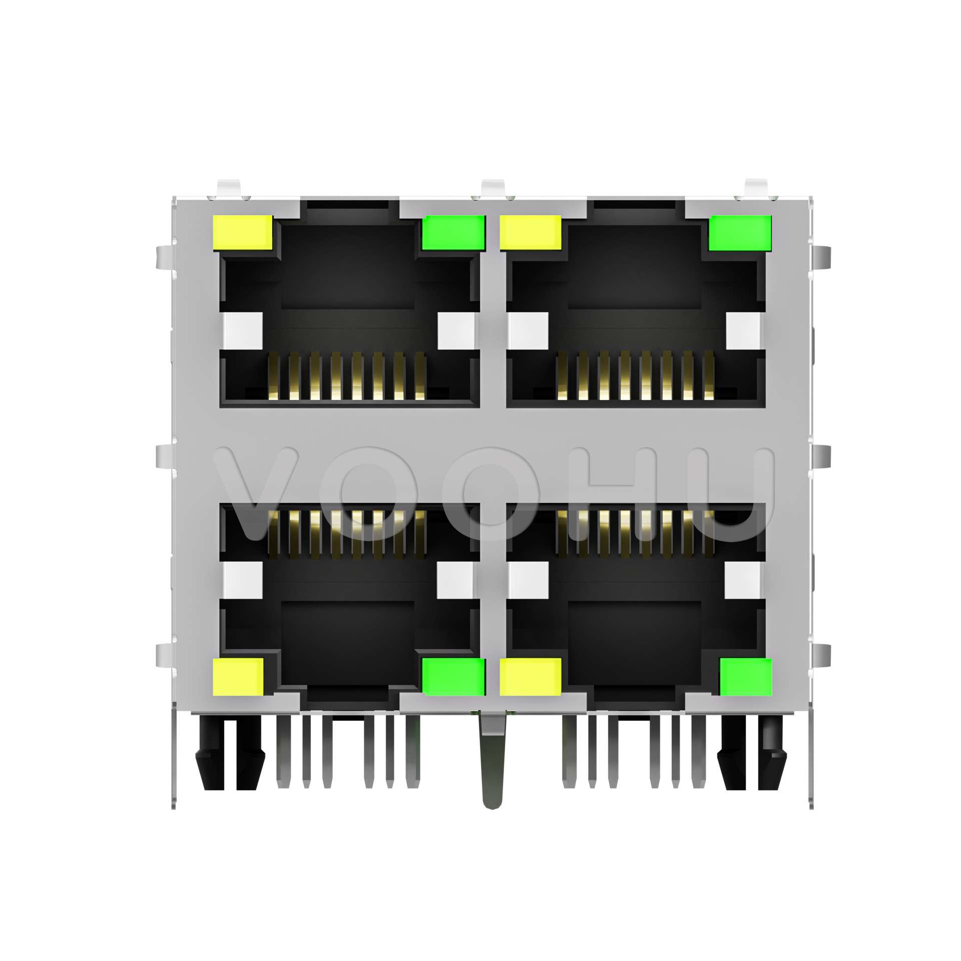 SYT22B083DB2A4D068 rj45网口连接器百兆带灯 2X2双层4口网线接口
