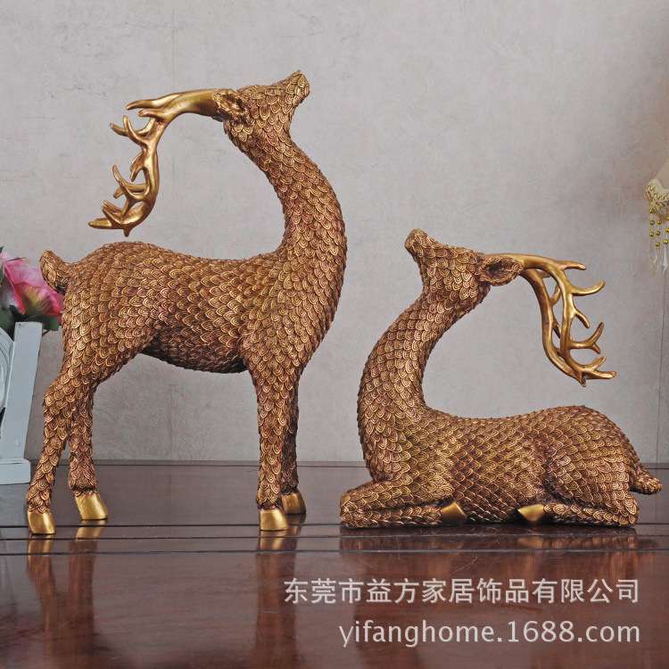 欧式树脂工艺品摆件 欧美风格家饰 站姿卧姿情侣鹿摆件 家居摆设