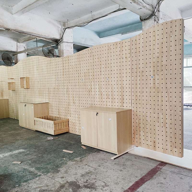 实木洞洞板活动展示柜 饰品店玻璃展柜 木质装饰墙置物配件花槽