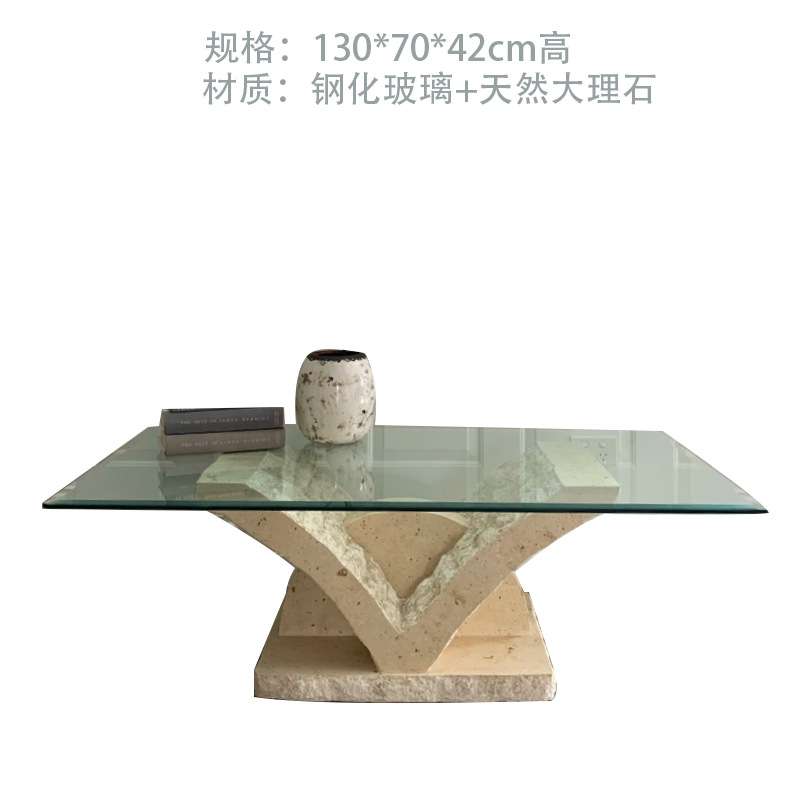 现代简约天然大理石茶几轻奢创意钢化玻璃茶桌客厅北欧洞石方台桌