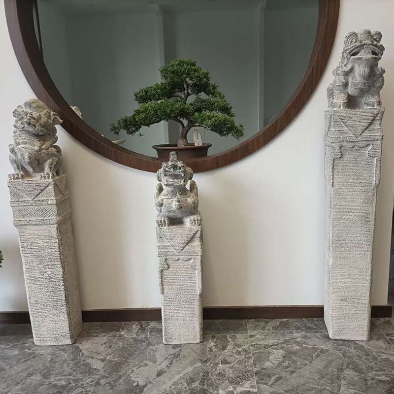 石雕花岗岩拴马桩摆件庭院园林青石做旧拴马柱石狮子立柱汉白玉拴