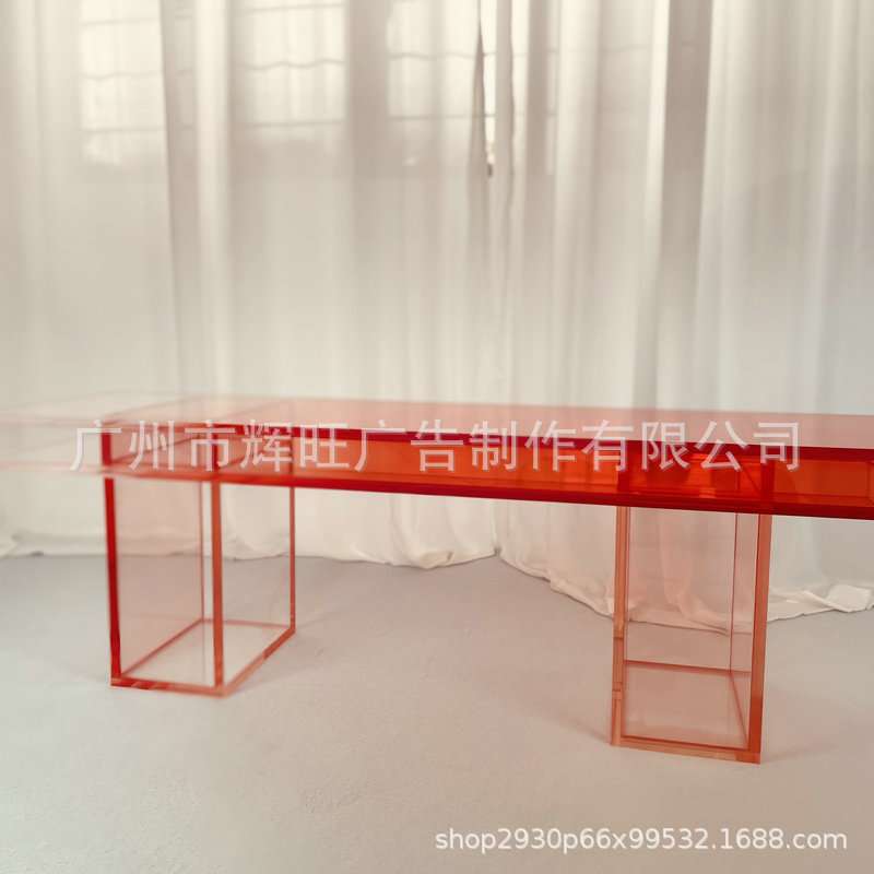 亚克力渐变色长凳红色透明玻璃长凳休息凳椅子厂家直销供应