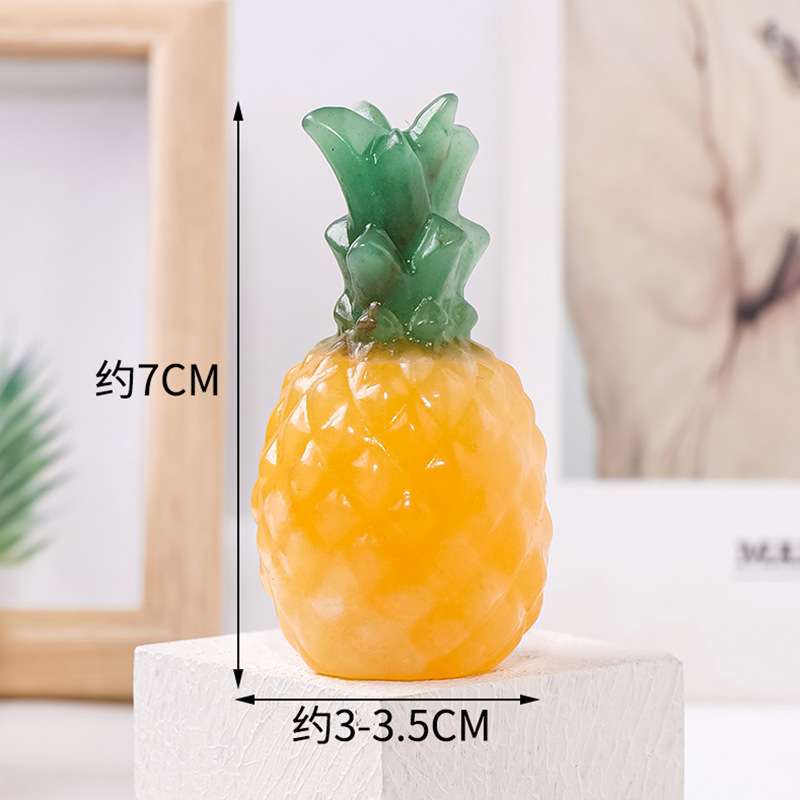 天然水晶东陵玉金冻石拼接菠萝雕刻件凤梨招财水晶工艺品装饰摆件