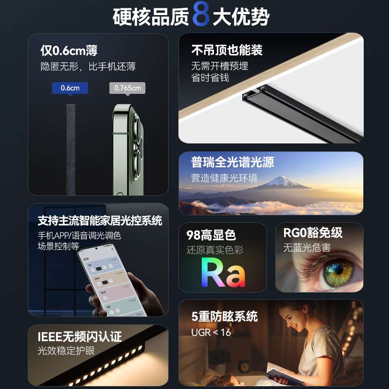 新款家用不吊顶客厅无主灯导轨射灯白色明装磁吸轨道灯智能调光