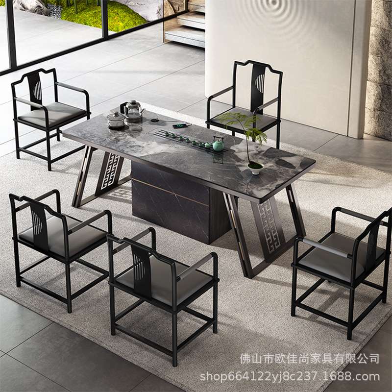 轻奢岩板茶桌椅组合简约现代办公功夫泡茶台客厅家具茶盘套装一体