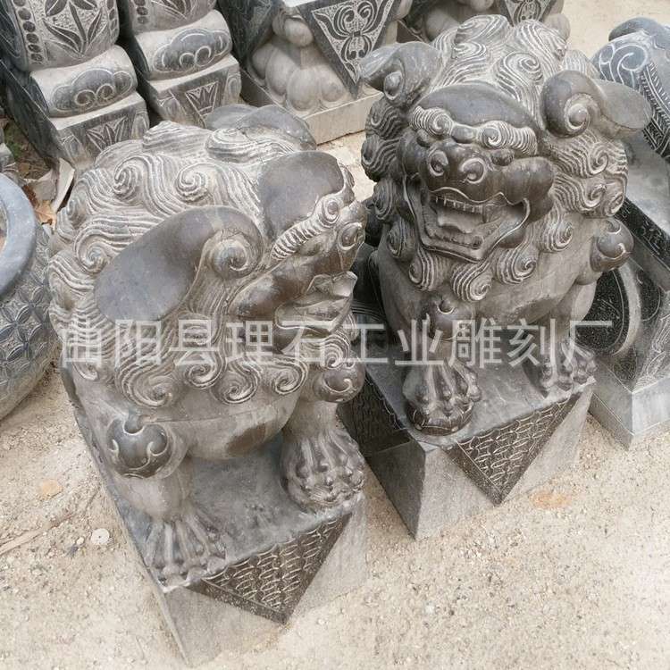 石狮子厂家大理石仿古石狮子 青石做旧石雕狮子 酒店住宅门口摆件