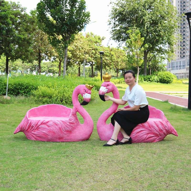 婚庆火烈鸟座椅玻璃钢雕塑园林景观仿真动物模型橱窗庭小区院摆件