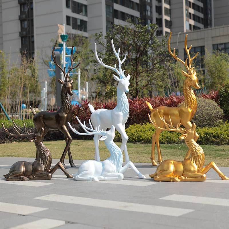 抽象仿铜梅花鹿雕塑户外玻璃钢园林景观小品花园庭院景区装饰鹿