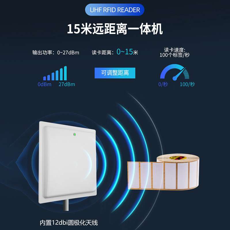 RFID智能读写一体机远距离读卡器停车场门禁仓储物流货物运输管理