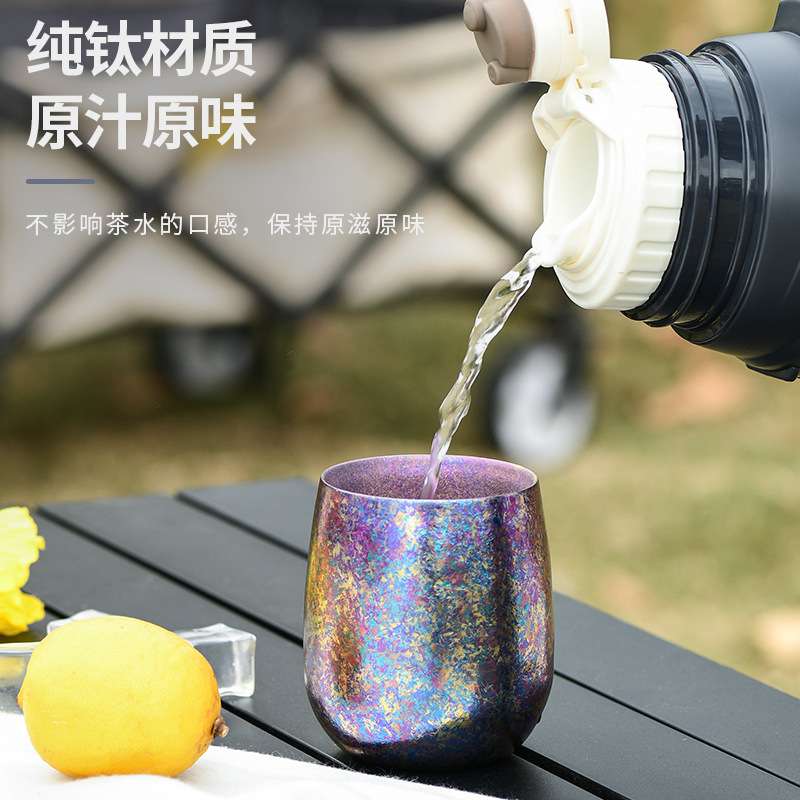 鹅蛋杯双层加厚钛杯星空彩色户外露营杯子便携式茶杯咖啡杯啤酒杯