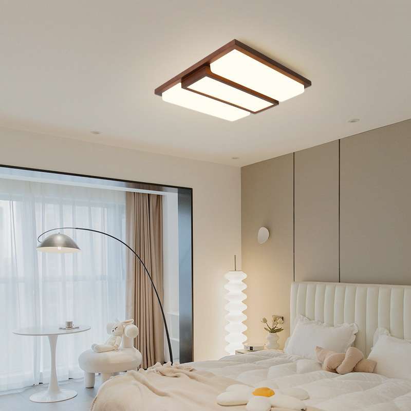 客厅灯吸顶灯新款现代简约胡桃木艺实木风格创意北欧长方形卧室灯