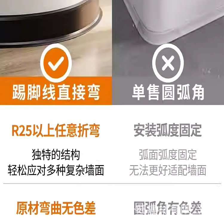 弧形阳角铝合金踢脚线任意弯弧卡扣式6/8cm收边条软金属贴地脚线
