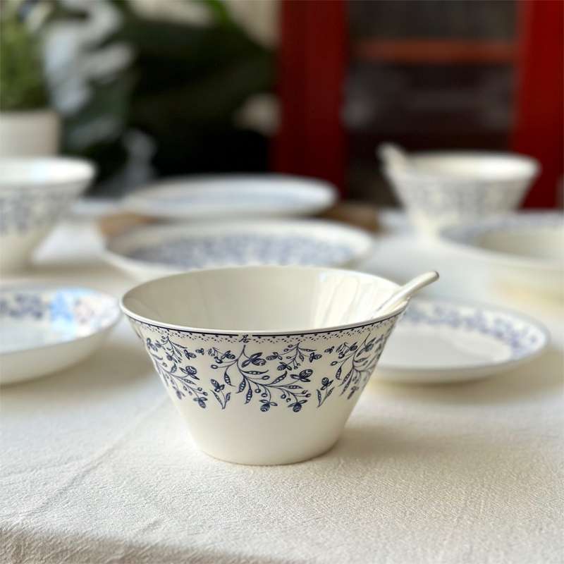 釉下彩繁枝骨瓷盘碗深汤盘菜盘甜品盘斗笠碗米饭碗餐具套装
