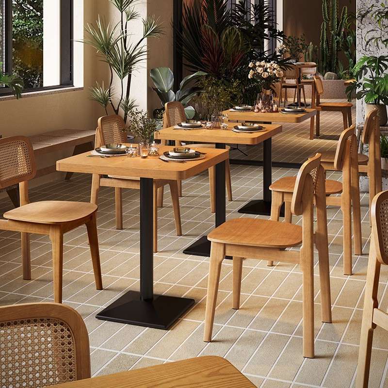 日式料理餐厅桌椅韩式轻食店桌子原木色奶茶店方桌咖啡厅商用餐椅