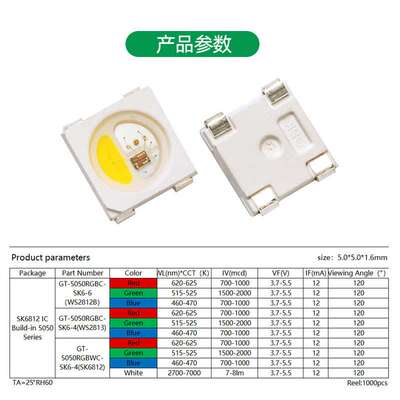 高亮5050幻彩RGBW四合一SK6812内置IC合金线铜支架led发光二极管