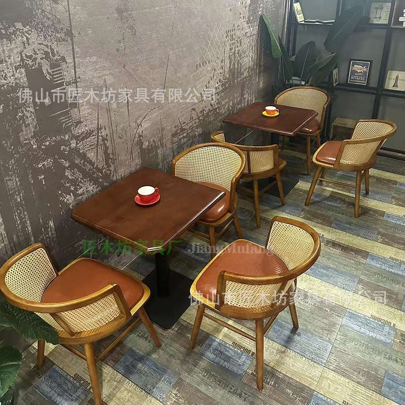 主题餐厅桌椅组合日料烧烤店茶餐厅咖啡厅实木椅子工业风卡座沙发