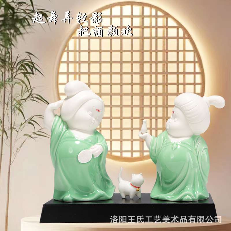 陶瓷古典仕女摆件中式客厅酒柜电视柜博古架桌面人物古风美女摆件