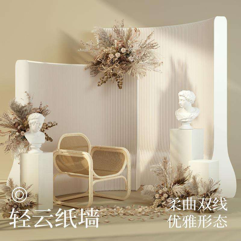 纸隔断栅栏办公室玄关轻云屏风挡板隔直播背景分隔可折叠移动