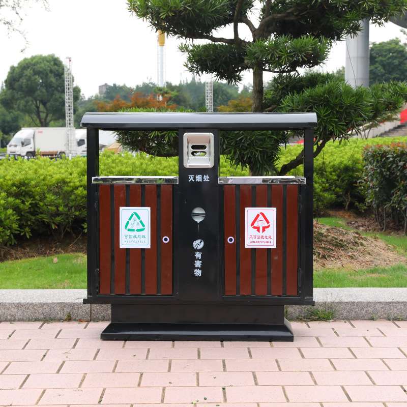 户外园林塑木垃圾箱 木制镀锌板环保小区公园街道垃圾桶
