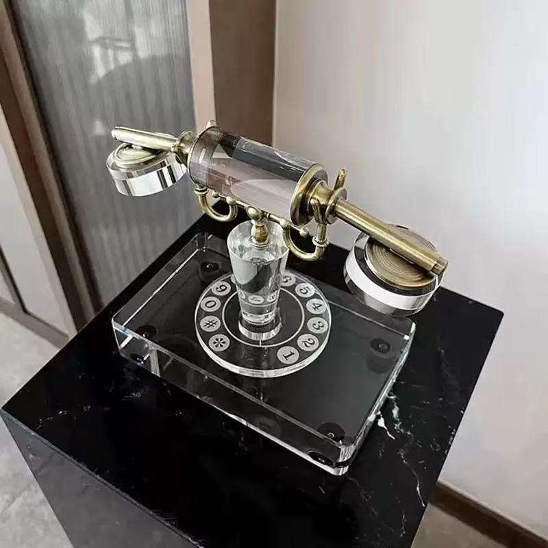 现代轻奢创意水晶电话模型道具高档摆件样板间售楼处软装饰品摆设