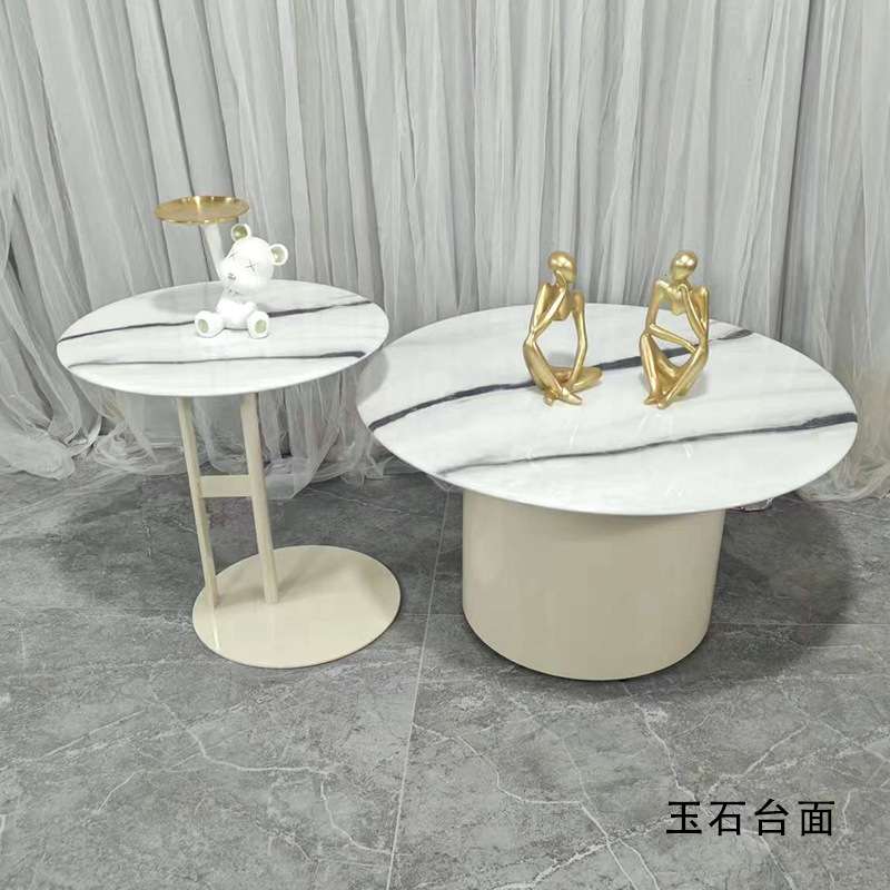 轻奢玉晶石台面茶几组合现代简约岩板圆形桌子小户型创意茶台