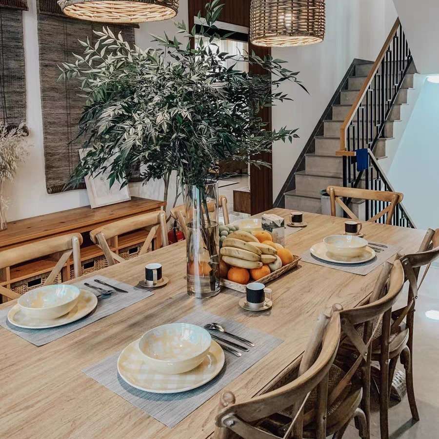 美式全实木西餐厅餐桌欧式会客做旧茶桌复古民宿原木大板会议长桌