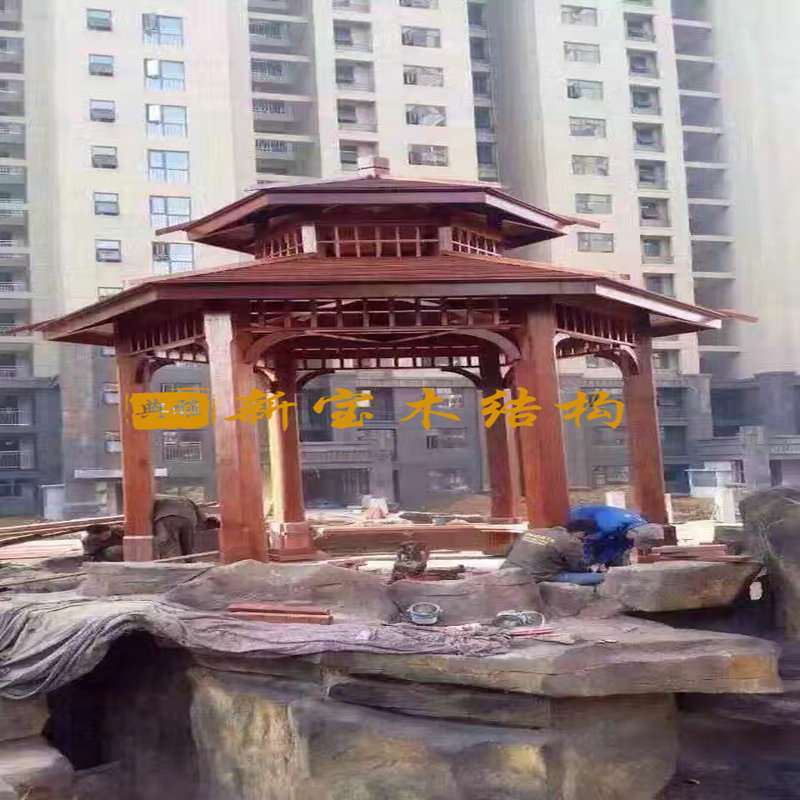 防腐木凉亭新款户外亭子园林景观古典凉亭六角圆柱凉亭四角亭子