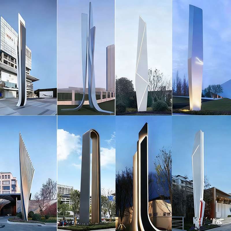 户外不锈钢精神堡垒雕塑定 制城市导向牌地标金属景观标识大型