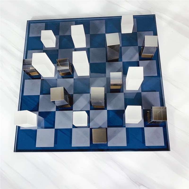 现代简约磨砂电镀水晶玻璃棋盘轻奢软装饰品摆件客厅售楼处软装饰