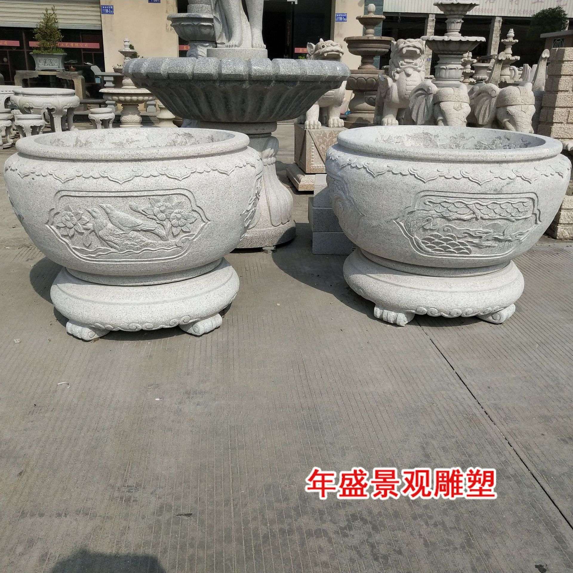 福建石雕仿古花盆鱼缸庭院家居装饰摆设花岗岩老石槽