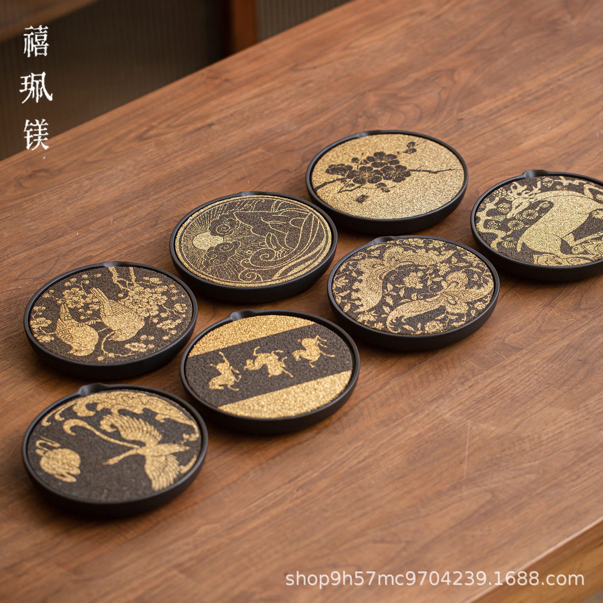 禧珮镁壶承黑晶纳米吸水圆形蓄水盘小型沥水陶瓷托盘便携式茶海