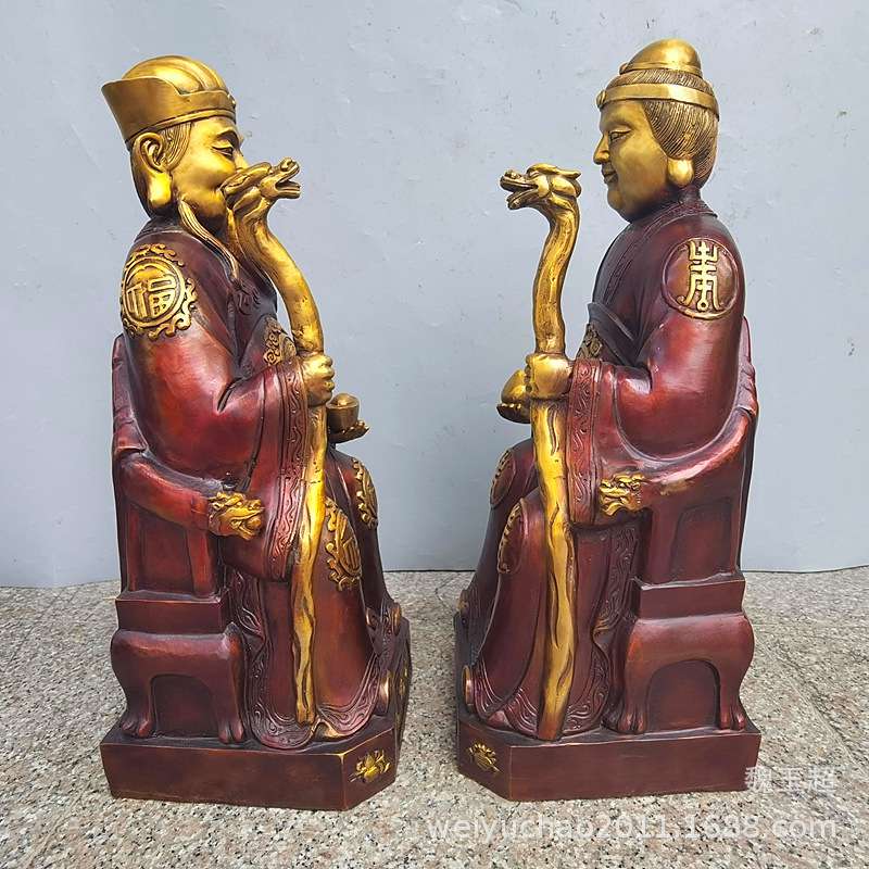 纯铜土地公土地奶铜像地主爷地主婆福德正君神像土地爷一套摆件