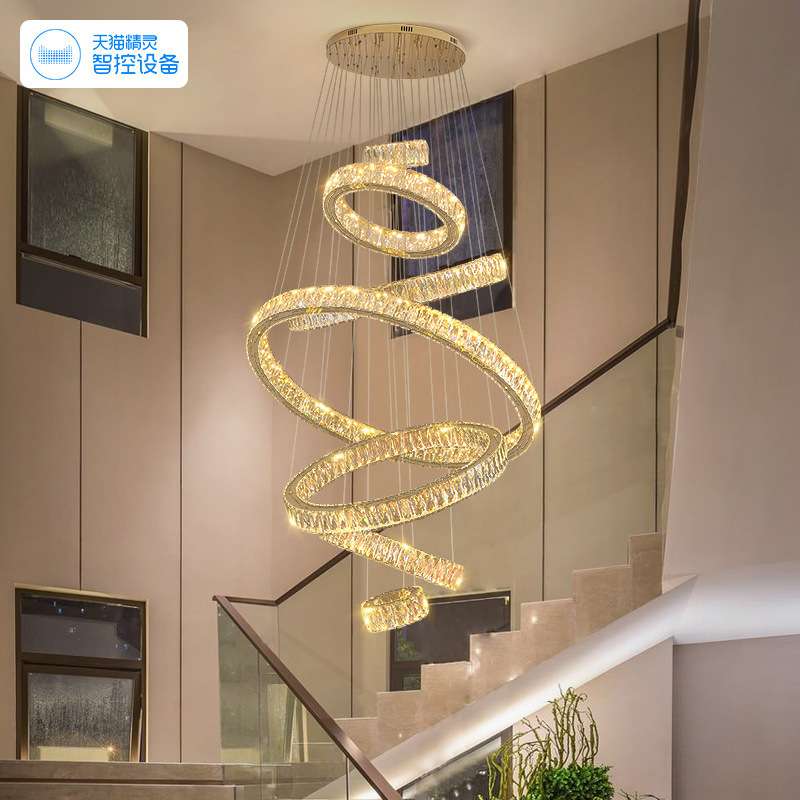 别墅超大客厅水晶灯复式楼挑空吊灯民宿自建房商用楼梯长吊灯跨境