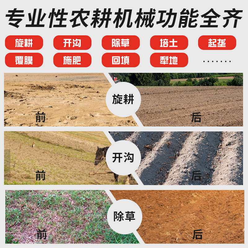 明鸿四冲程汽油微耕机农业旋地松土机手持耕田机开沟除草机