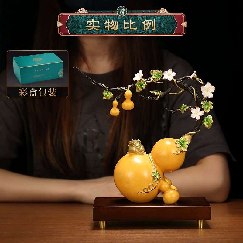 财富荣华铜葫芦摆件招财福禄金蟾玄关酒柜家居室内玄关装饰工艺品